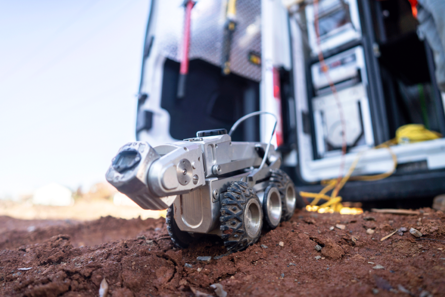 Close up of Video Pipe Inspection equipment on ground